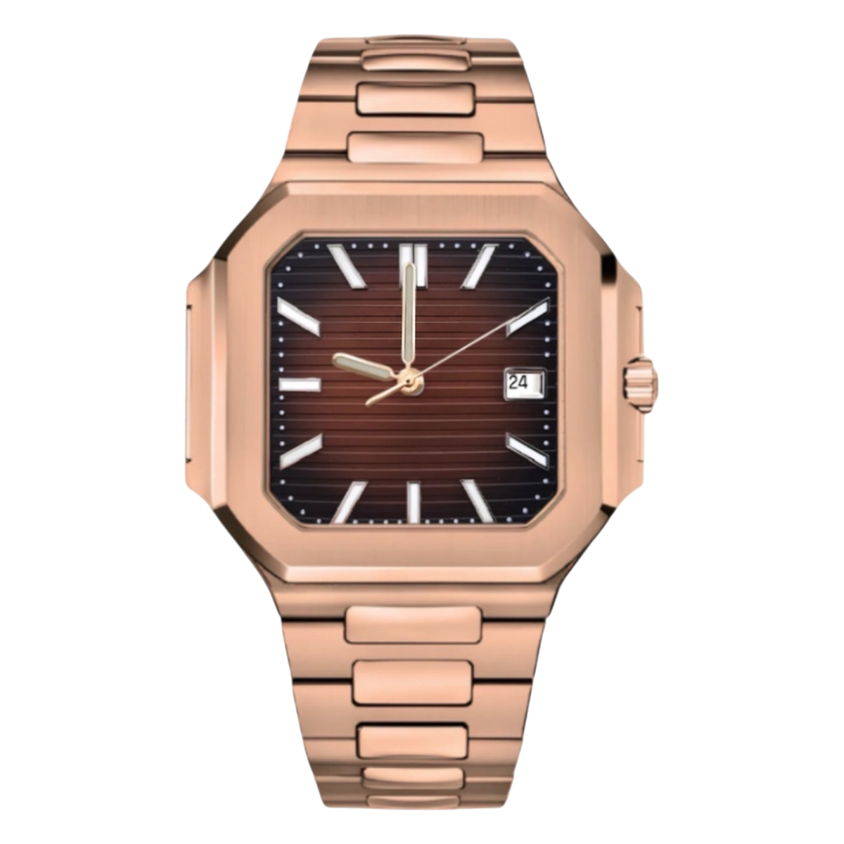 Montre Seiko mod SEIKOCUB or rose marron, sur fond blanc — Time2Seiko