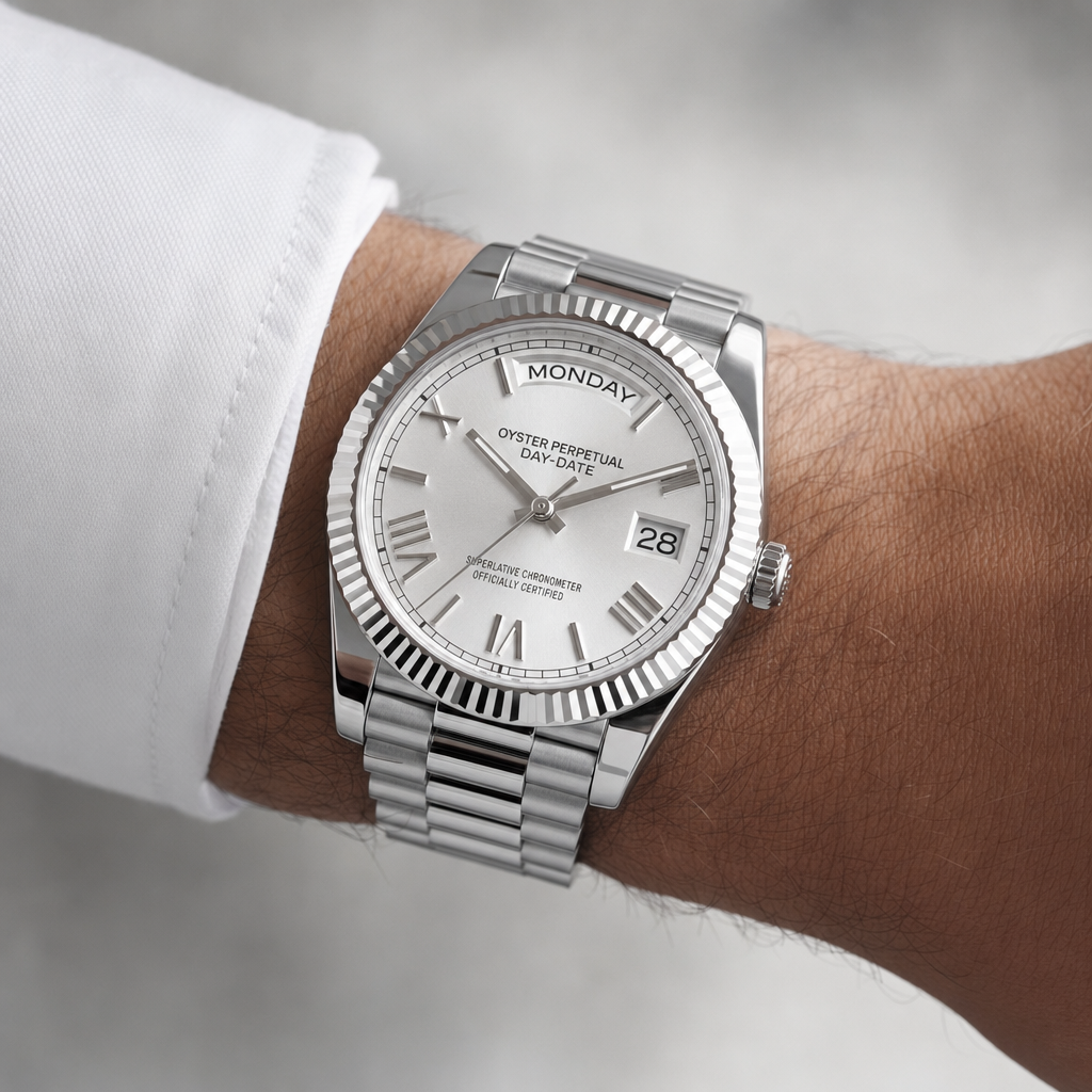 Montre Seiko mod SEIKODATE blanche roman portée au poignet — Time2Seiko
