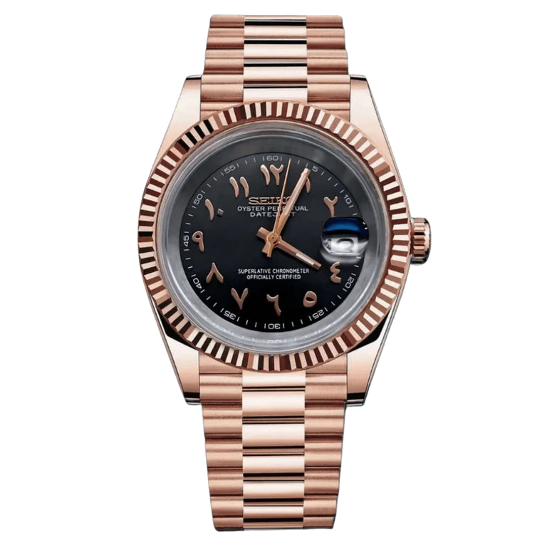 Montre Seiko Mod SEIKODATE noire or rose arabic - Time2Seiko
