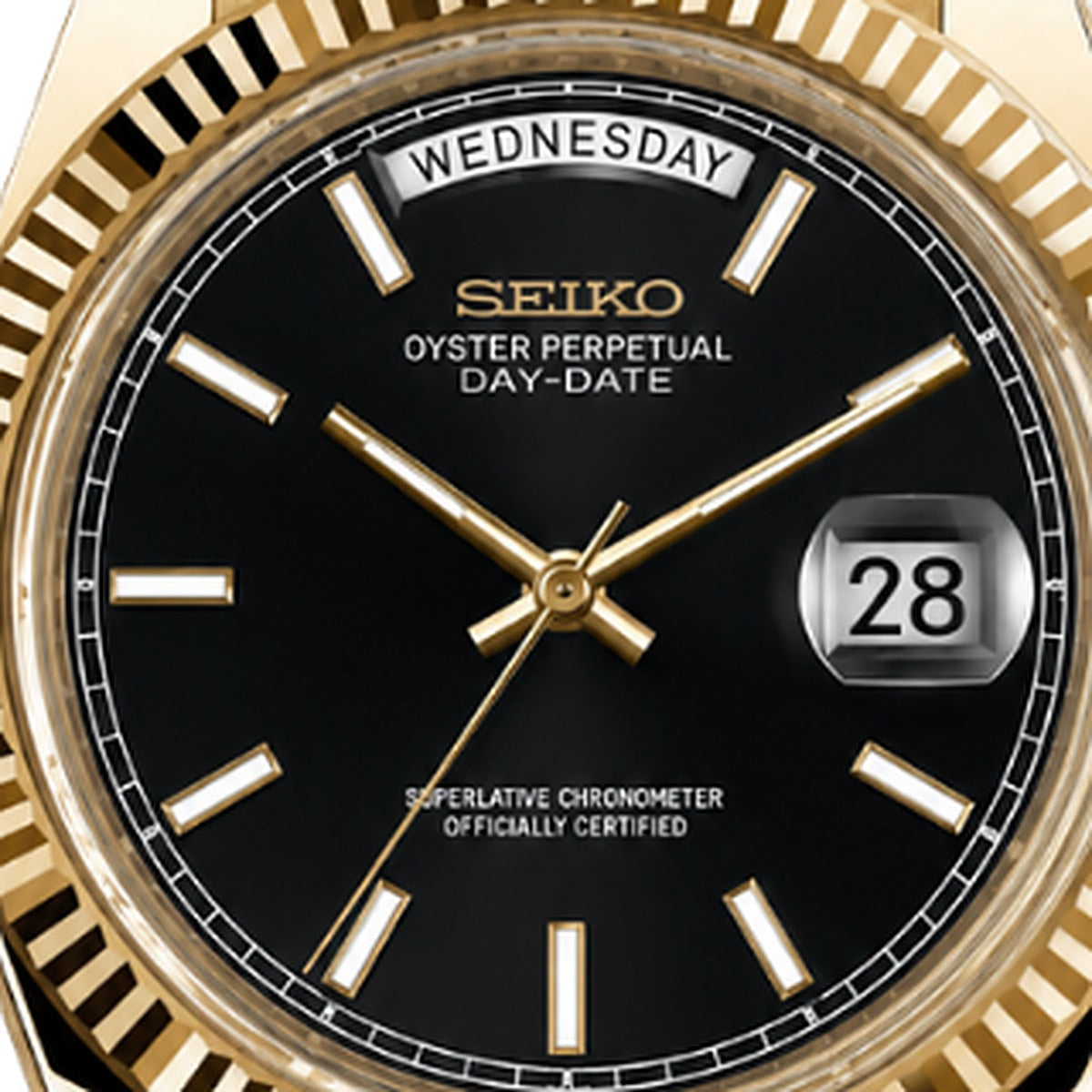SEIKODATE or noire — black dial close-up, applied indices — Time2Seiko