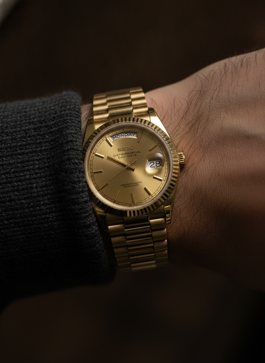 Montre Seiko Mod SEIKODATE or portée au poignet
