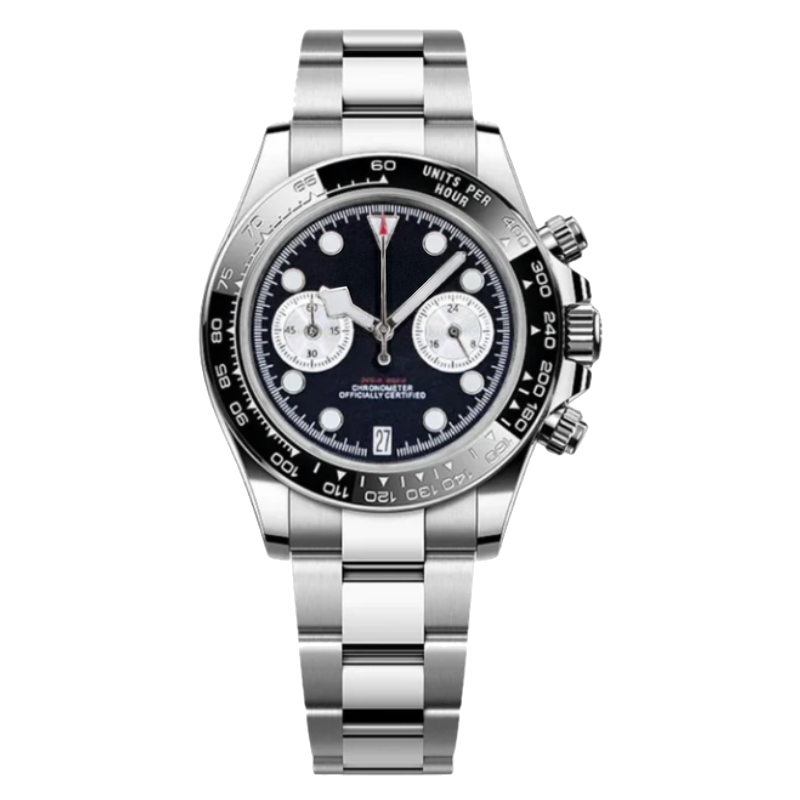 Montre Seiko mod SEIKODOR chrono noire, sur fond blanc — Time2Seiko