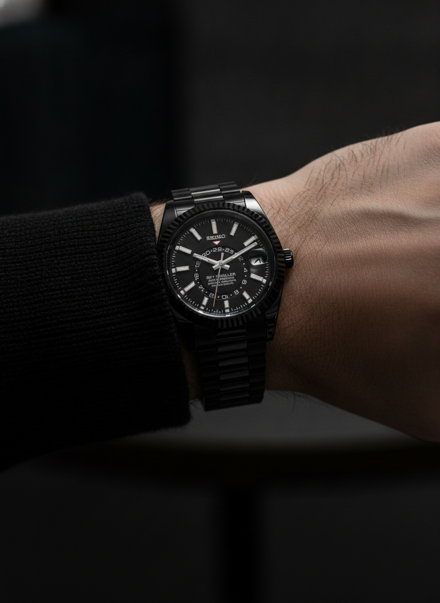 Montre Seiko Mod SEIKODWELLER black edition portée au poignet