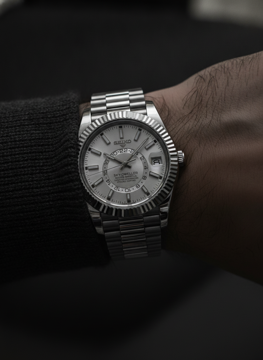 Montre Seiko Mod SEIKODWELLER blanche II portée au poignet