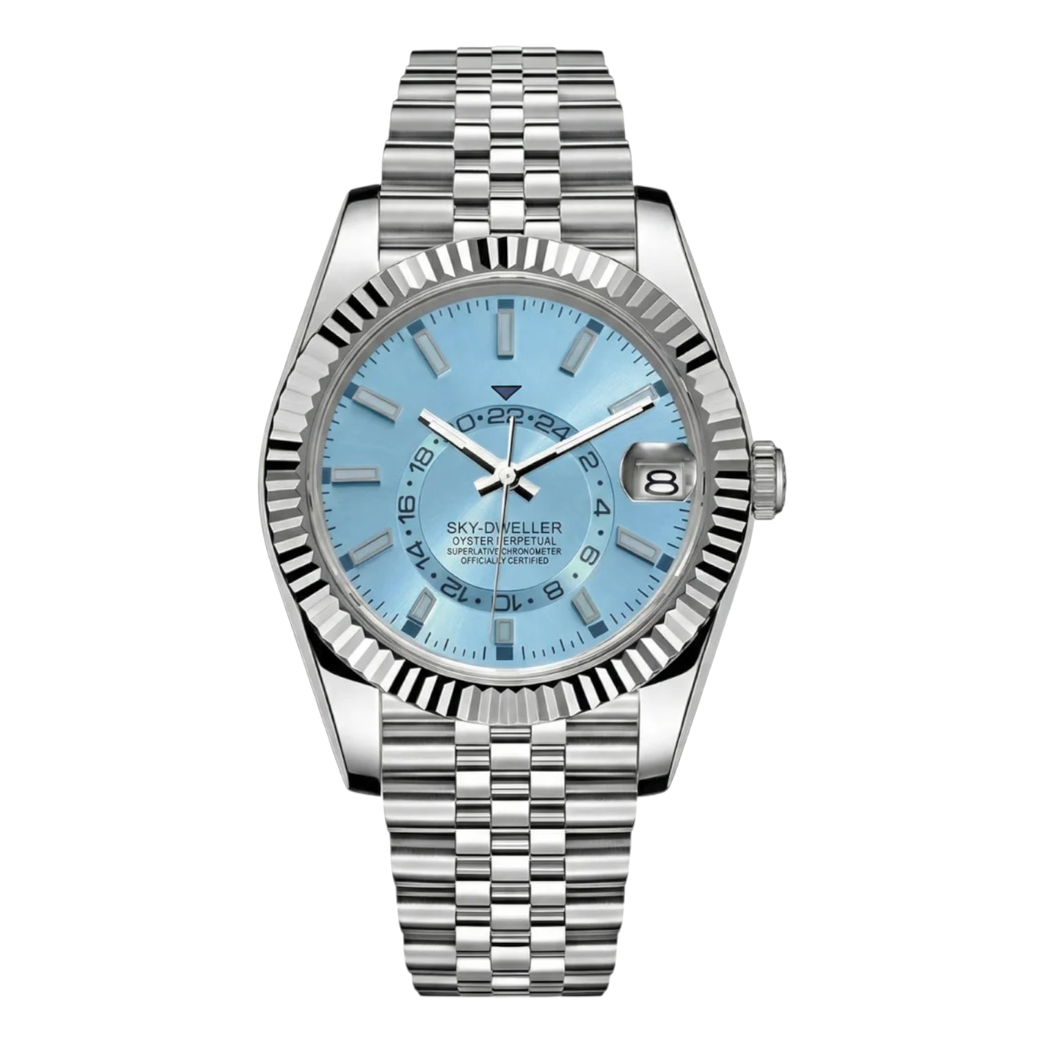 Montre Seiko mod SEIKODWELLER bleu glacier II, sur fond blanc — Time2Seiko