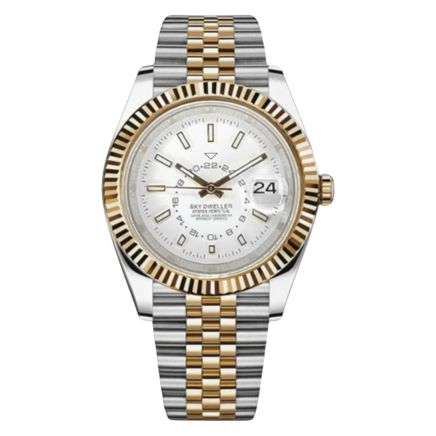 Montre Seiko mod SEIKODWELLER two-tone or blanche, sur fond blanc — Time2Seiko