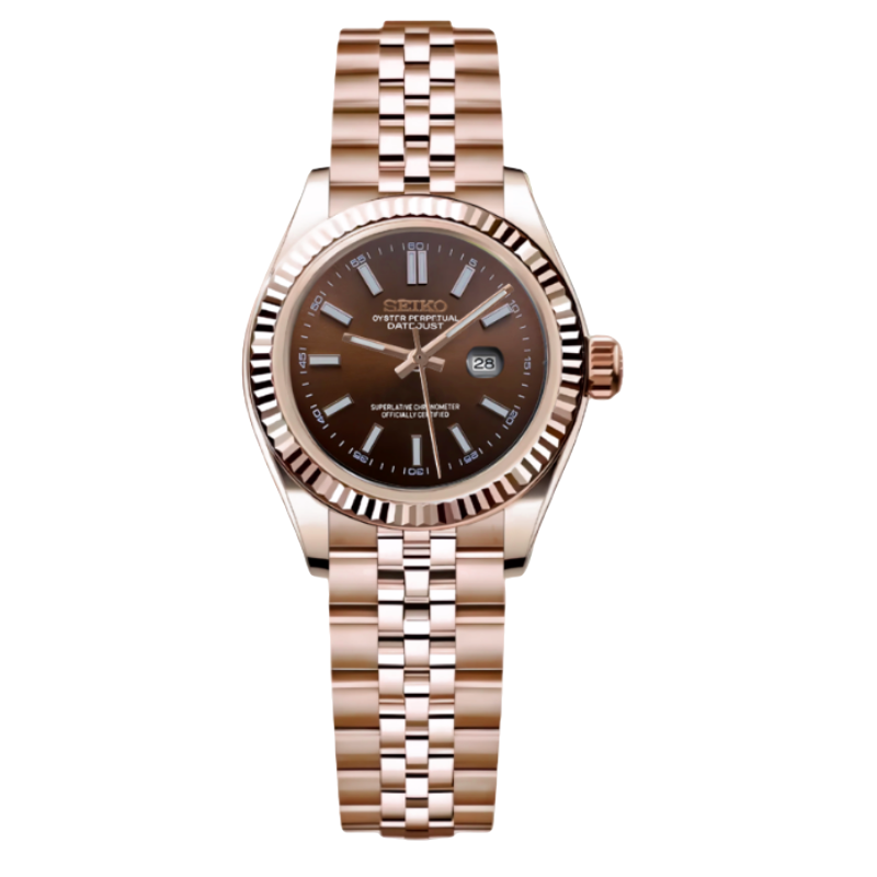 Montre Seiko Mod SEIKOJUST femme or rose marron - Time2Seiko