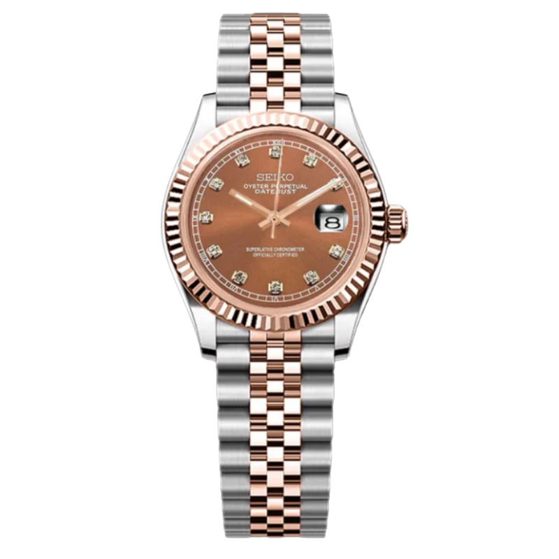 Montre Seiko Mod SEIKOJUST femme two-tone or rose diamants - Time2Seiko