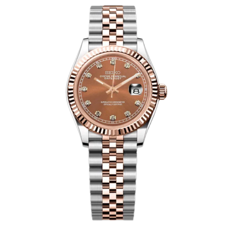 Montre Seiko Mod SEIKOJUST femme two-tone or rose diamants - Time2Seiko