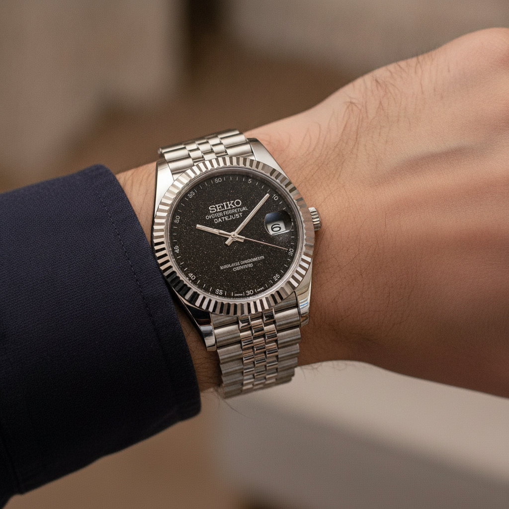 SEIKOJUST galaxy — montre portée au poignet bracelet jubilé — Time2Seiko