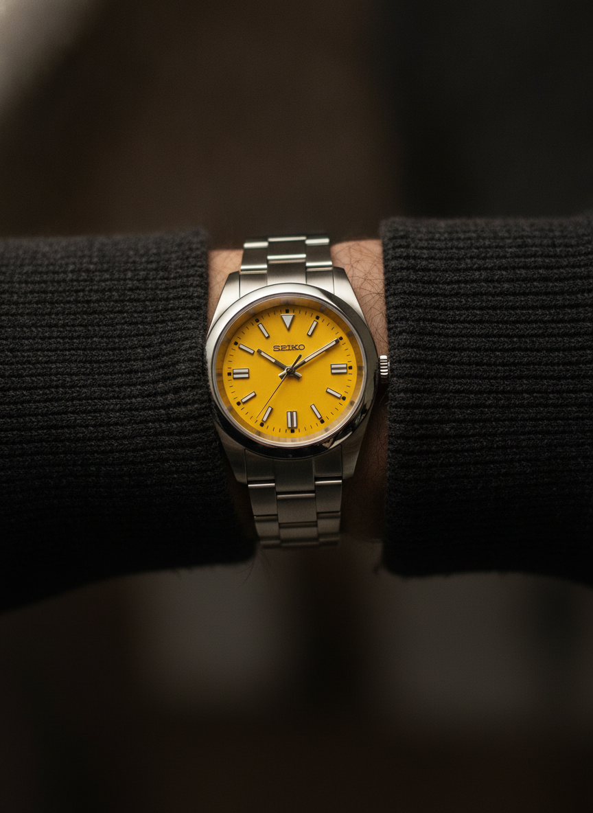 Montre Seiko Mod SEIKOJUST oyster soleil portée au poignet