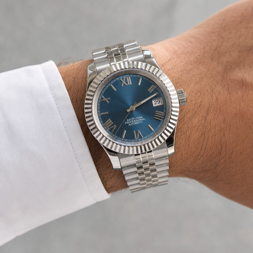 Montre Seiko mod SEIKOJUST Roman portée au poignet — Time2Seiko