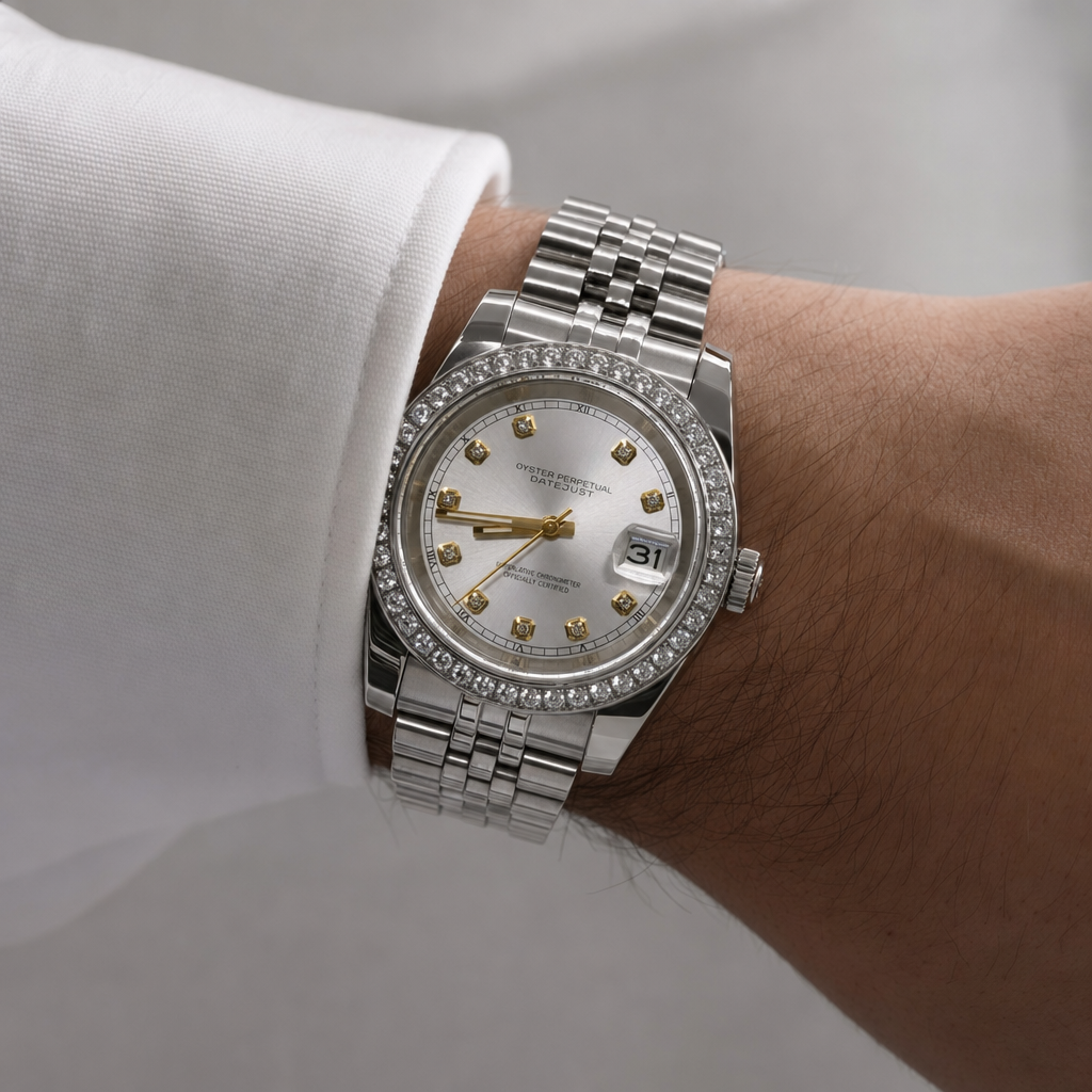 Montre Seiko mod SEIKOJUST silver diamond portée au poignet — Time2Seiko