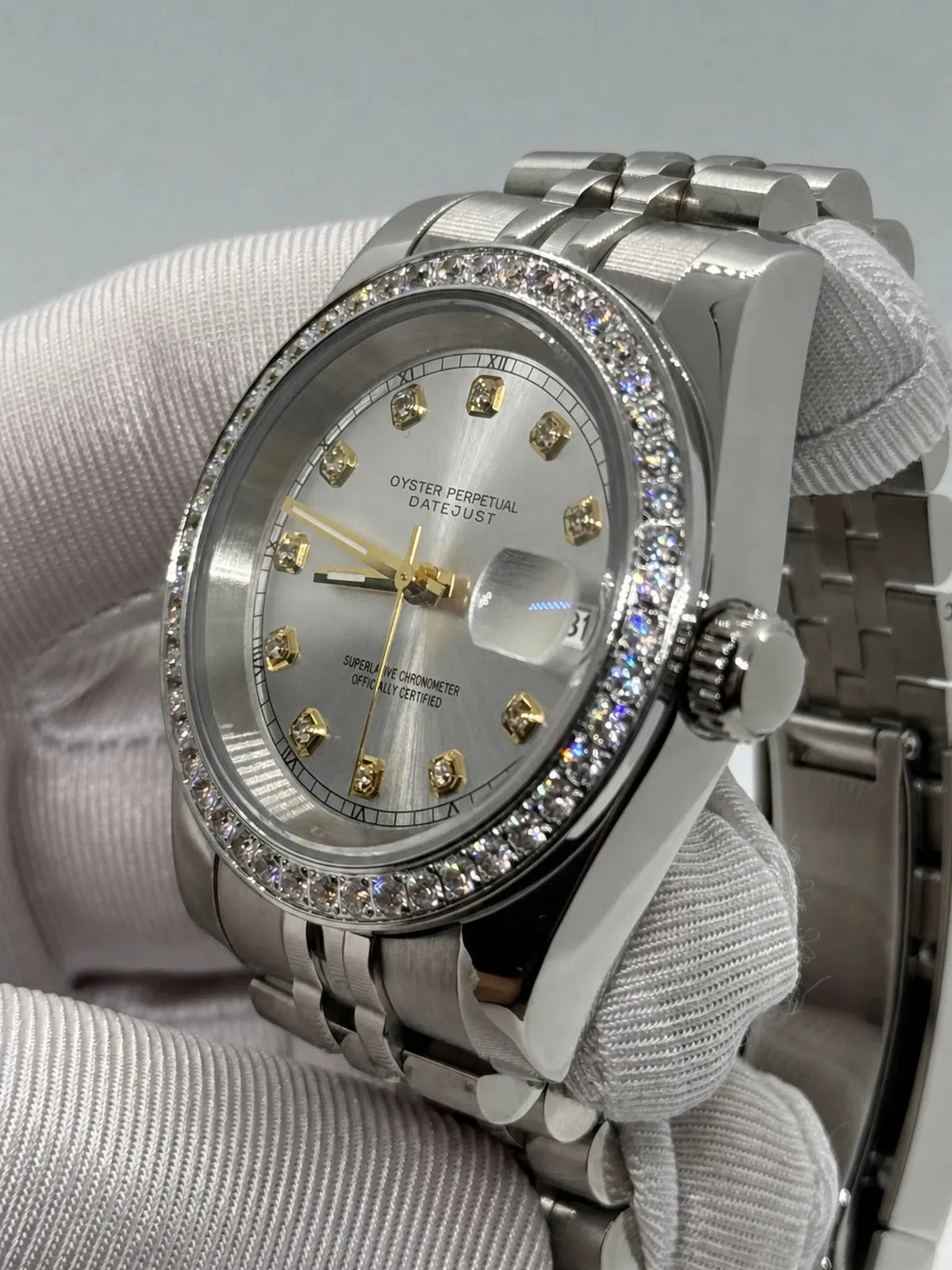 Montre Seiko mod SEIKOJUST silver diamond, vue 3 — Time2Seiko