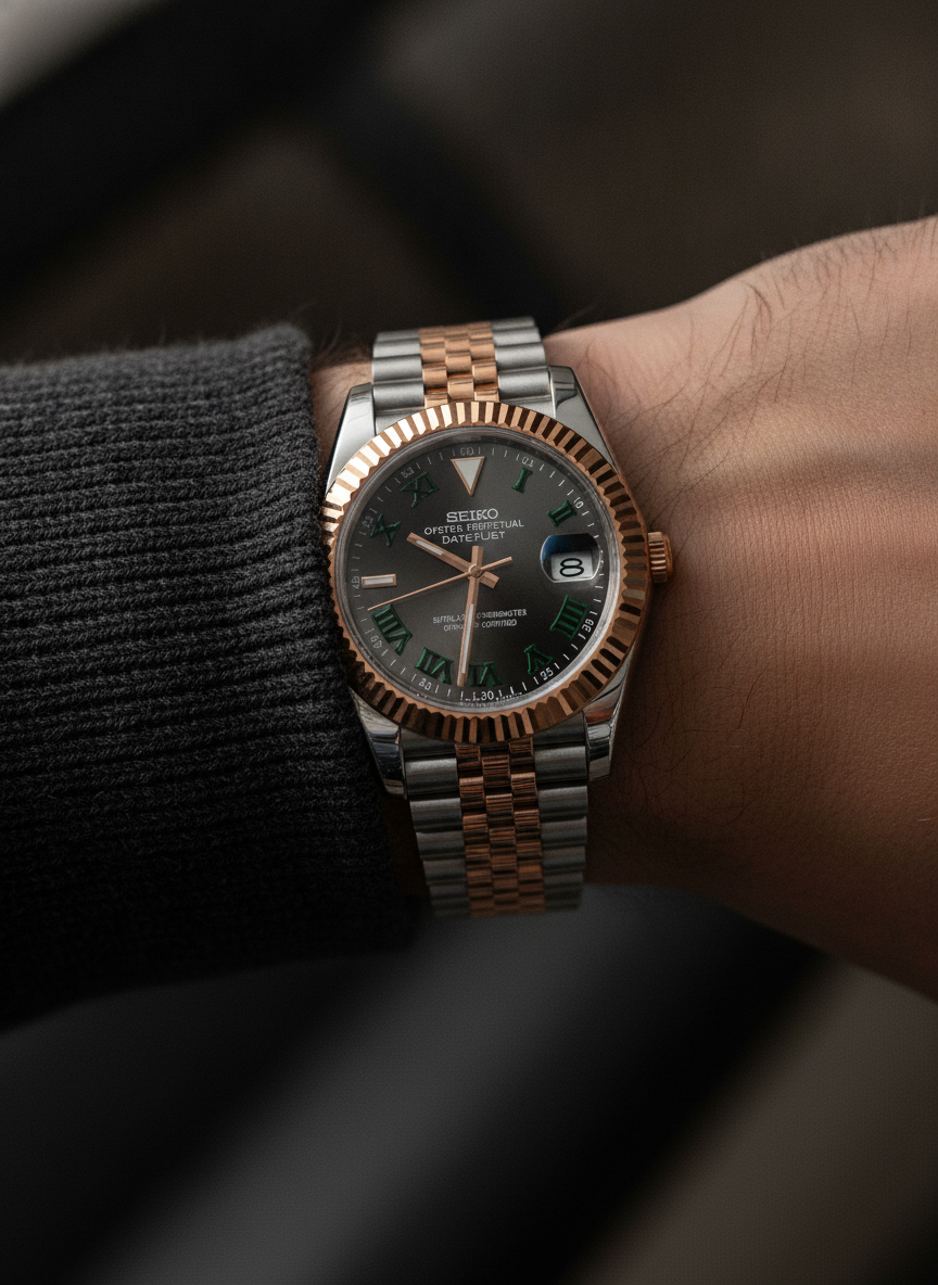 Montre Seiko Mod SEIKOJUST wimbledon two tone portée au poignet