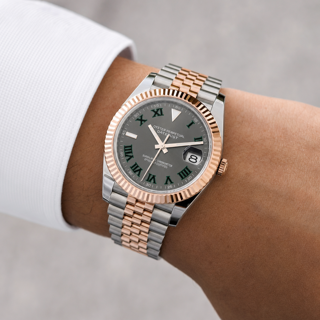Montre Seiko mod SEIKOJUST wimbledon two tone portée au poignet — Time2Seiko