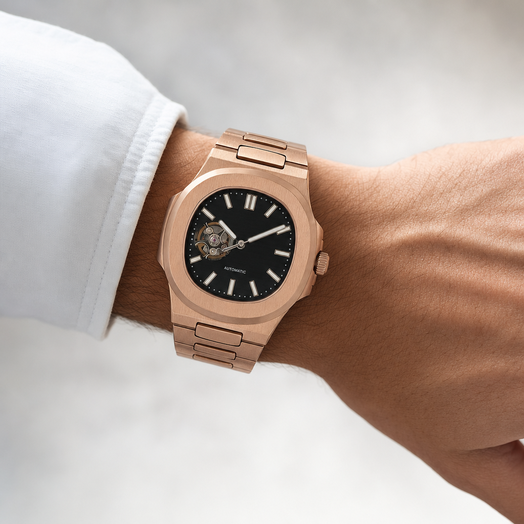 Montre Seiko mod SEIKOLUS rose cœur ouvert portée au poignet — Time2Seiko