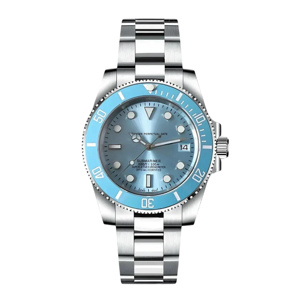 Montre Seiko mod SEIKOMARINER bleu ciel, vue de face — Time2Seiko