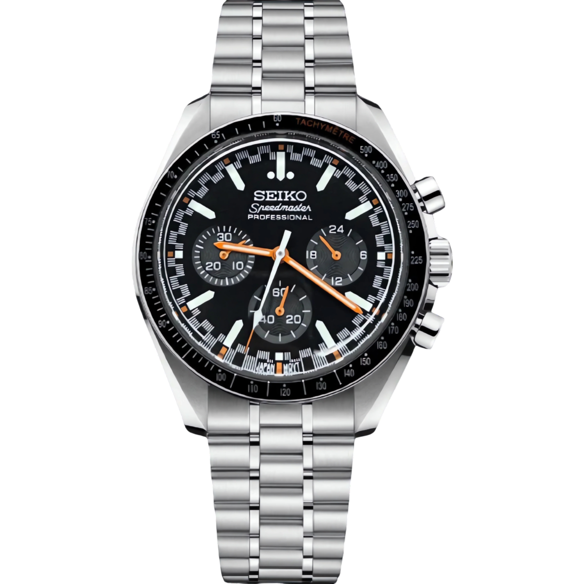 Montre Seiko Mod SEIKOMASTER moonwatch noire & orange - Time2Seiko