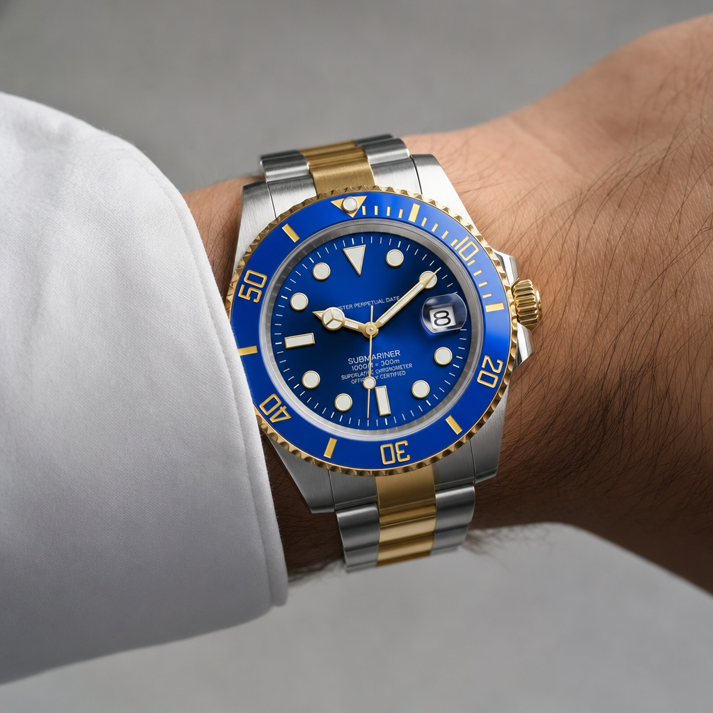 Montre Seiko mod SEIKOMARINER two tone océan portée au poignet — Time2Seiko