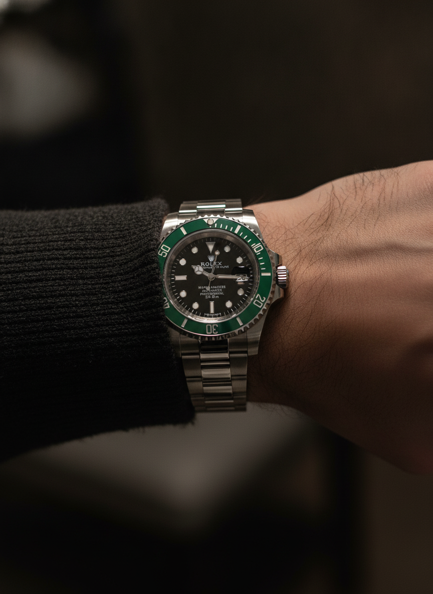 Montre Seiko Mod SEIKOMARINER verte noire portée au poignet