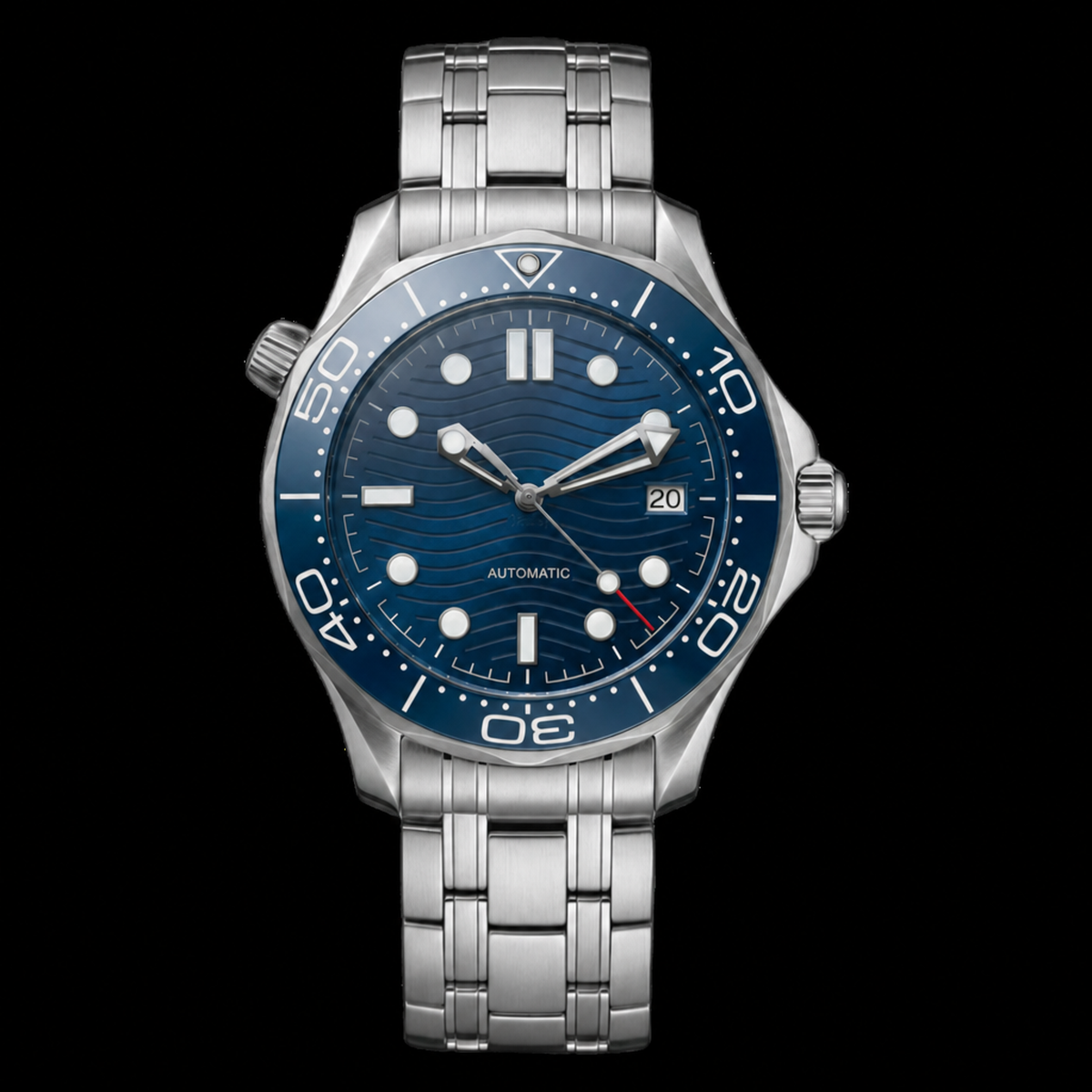 Montre Seiko mod SEIKOMASTER blue, sur fond blanc — Time2Seiko