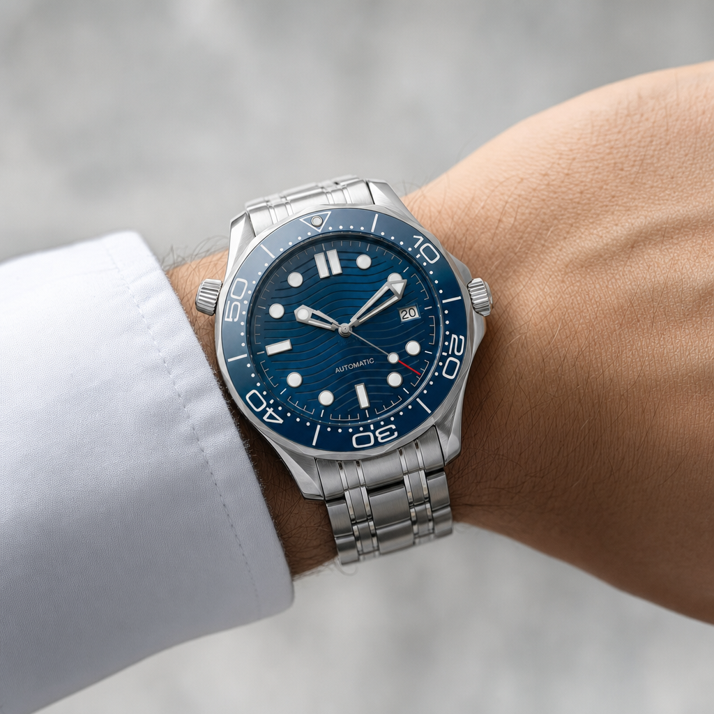 Montre Seiko mod SEIKOMASTER blue portée au poignet — Time2Seiko