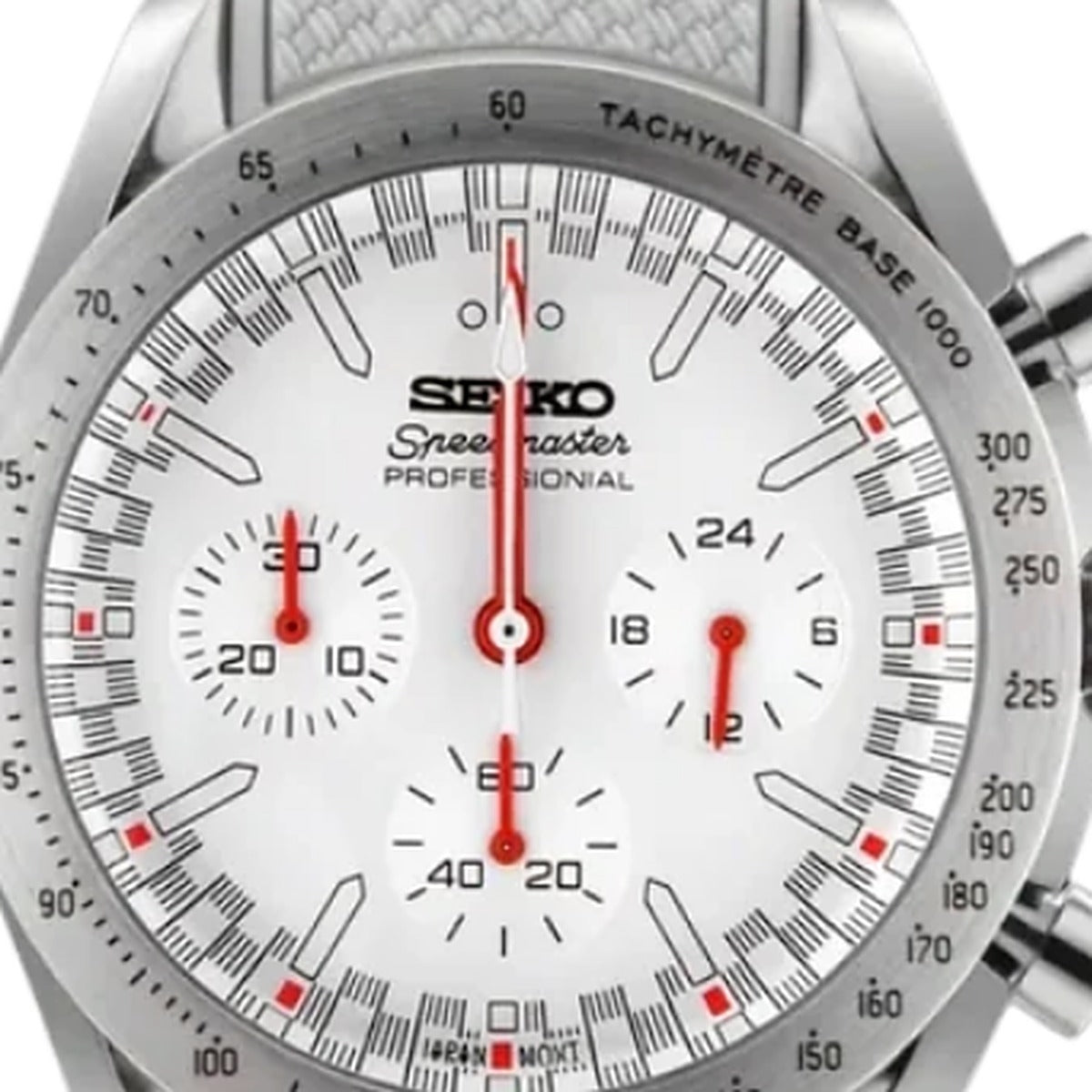 SEIKOSPEED grey mist — macro cadran argenté compteurs chronographe — Time2Seiko