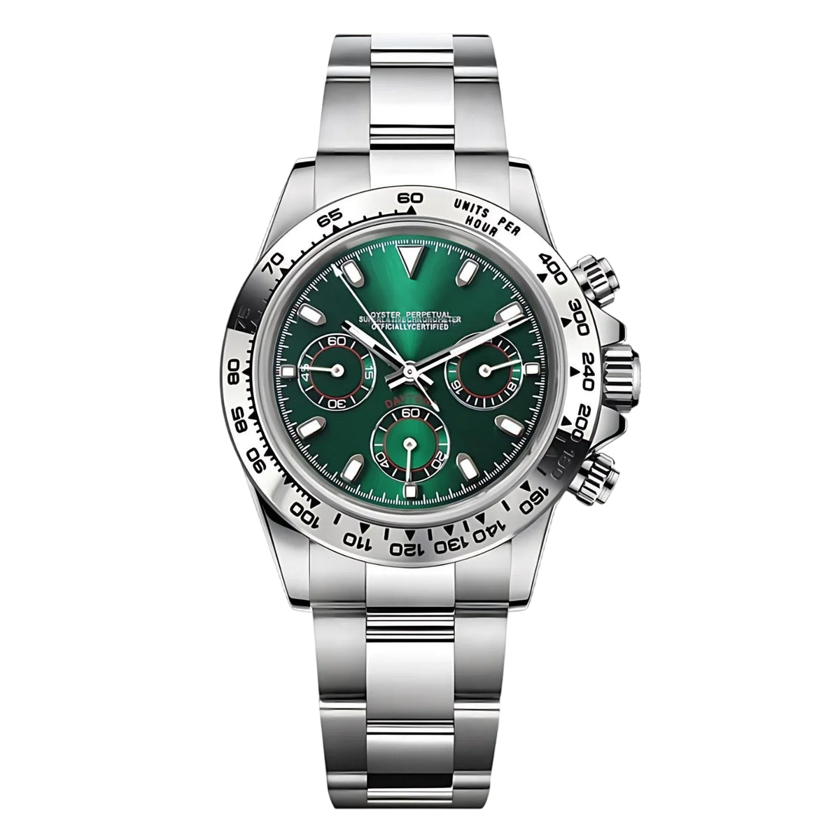 Montre Seiko mod SEIKONA argent verte, vue de face — Time2Seiko