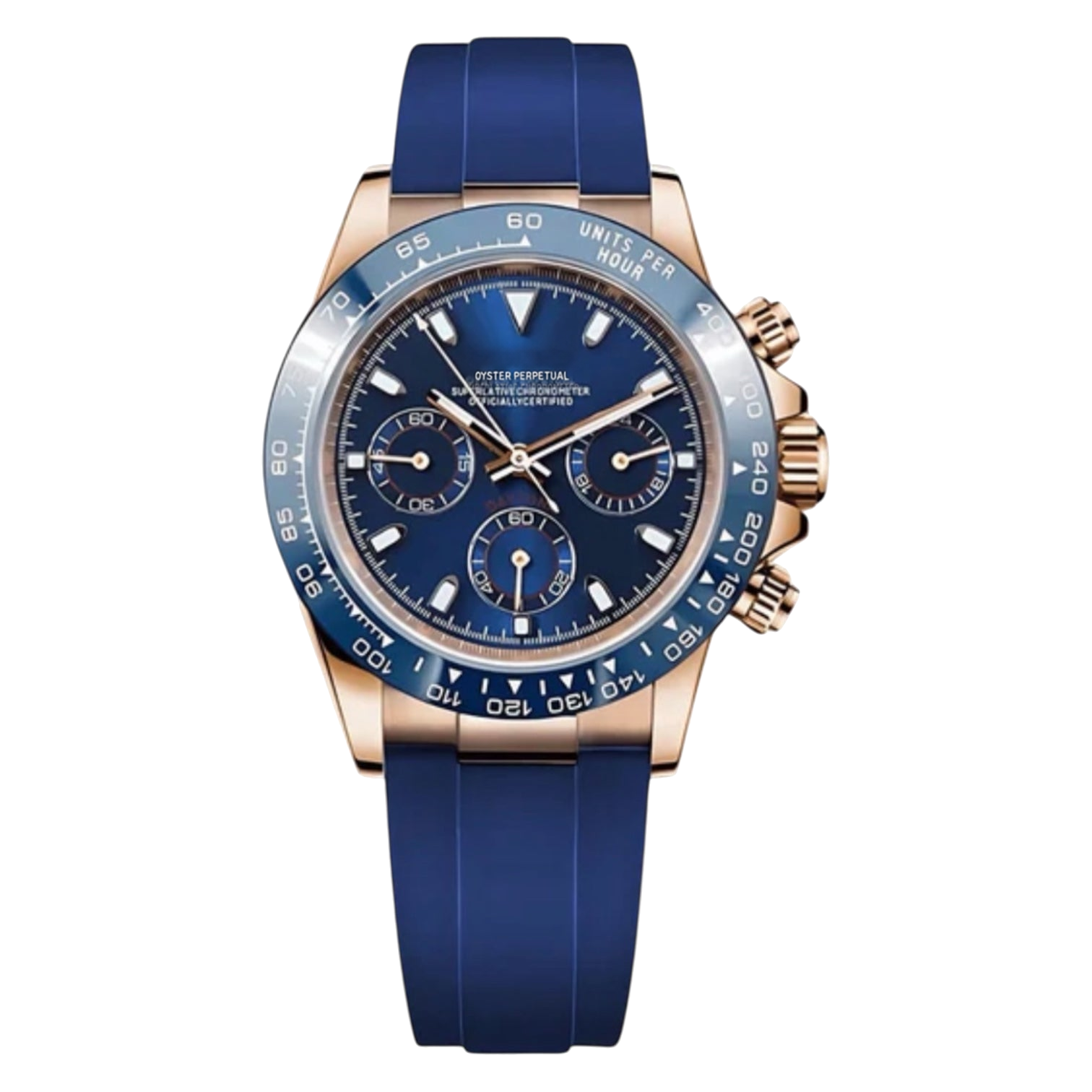 Montre Seiko mod SEIKONA bleu roi caoutchouc, sur fond blanc — Time2Seiko