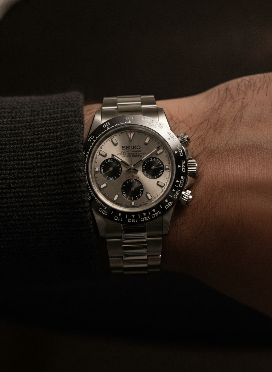 Montre Seiko Mod SEIKONA champagne portée au poignet