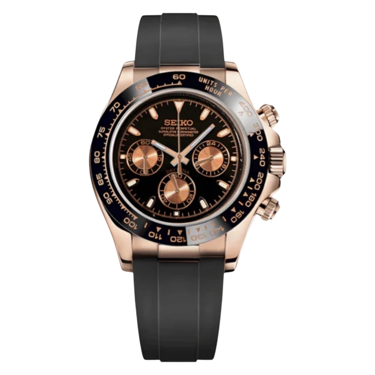 Montre Seiko Mod SEIKONA or rose caoutchouc - Time2Seiko