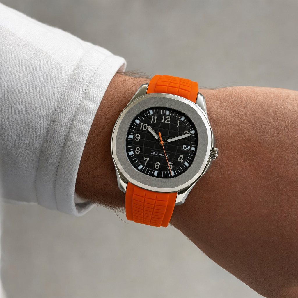 Montre Seiko mod SEIKONAUT orange portée au poignet — Time2Seiko