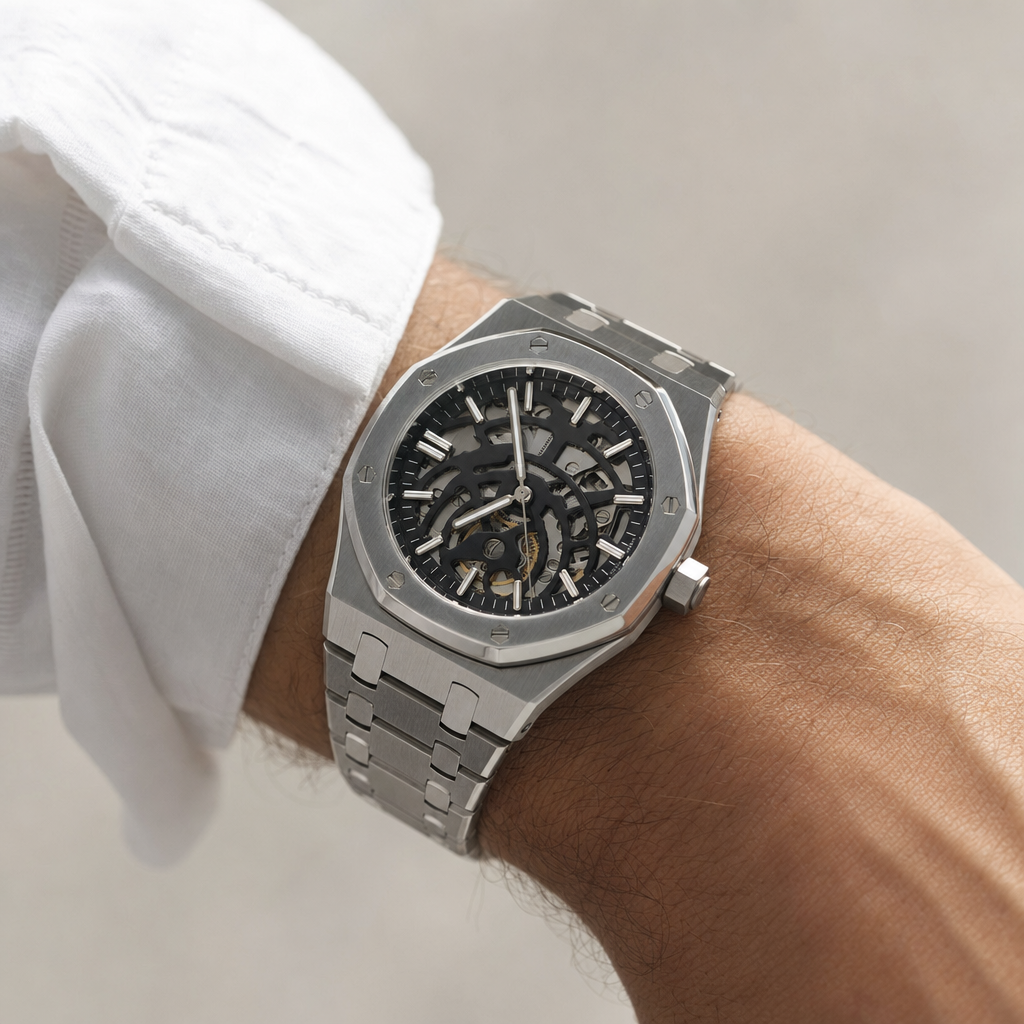 Montre Seiko mod SEIKOAK Skeleton portée au poignet — Time2Seiko